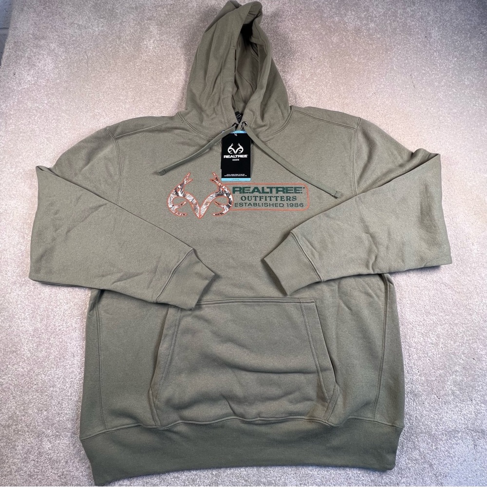 Realtree Hoodie Men's Large Green Pullover Comfy Casual Logo Front
